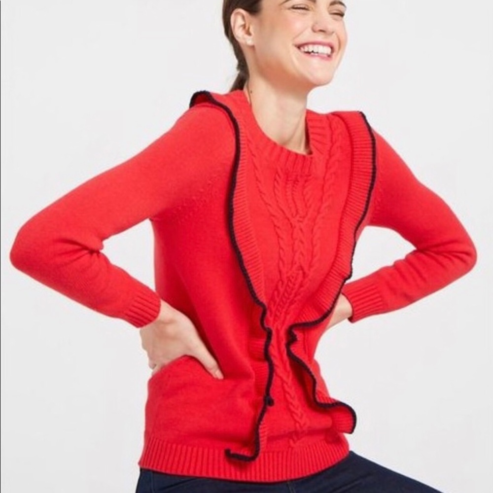 Draper James Red Ruffle Cashmere Blend Sweater - Picture 2 of 8